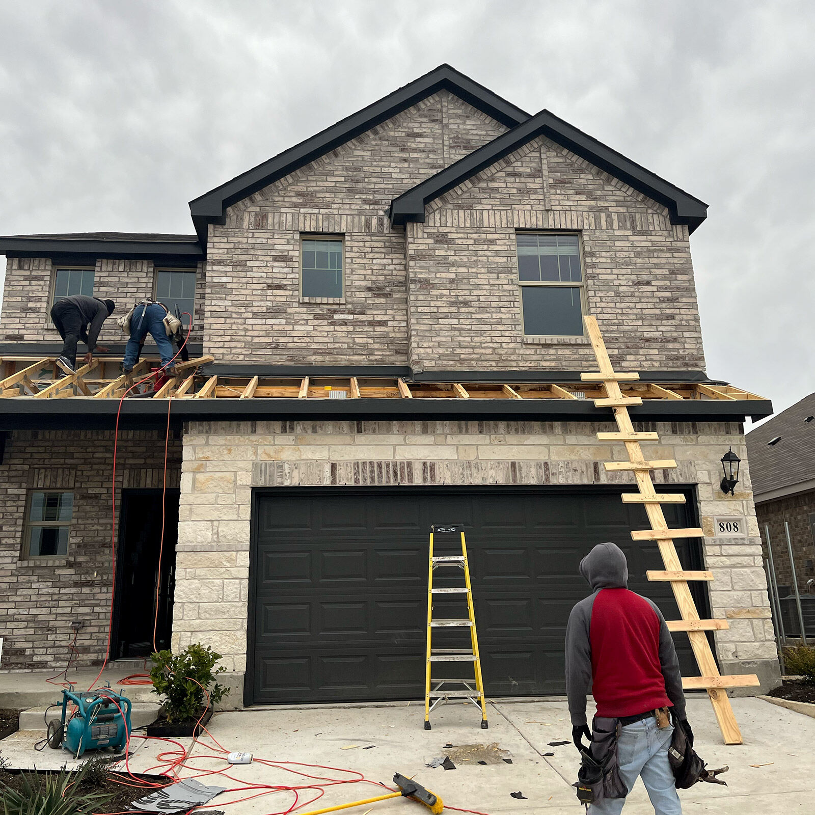 Front portico and porch construction
